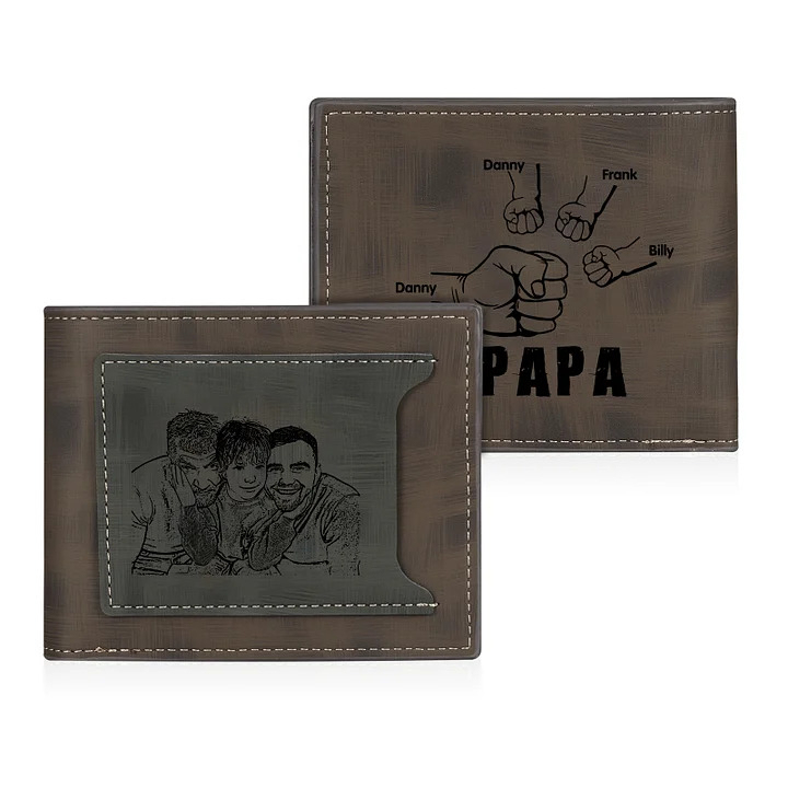 À mon Papa - Portefeuille Poings 4 Prénoms Personnalisés avec Photo Classique Homme Porte-Monnaie Carte