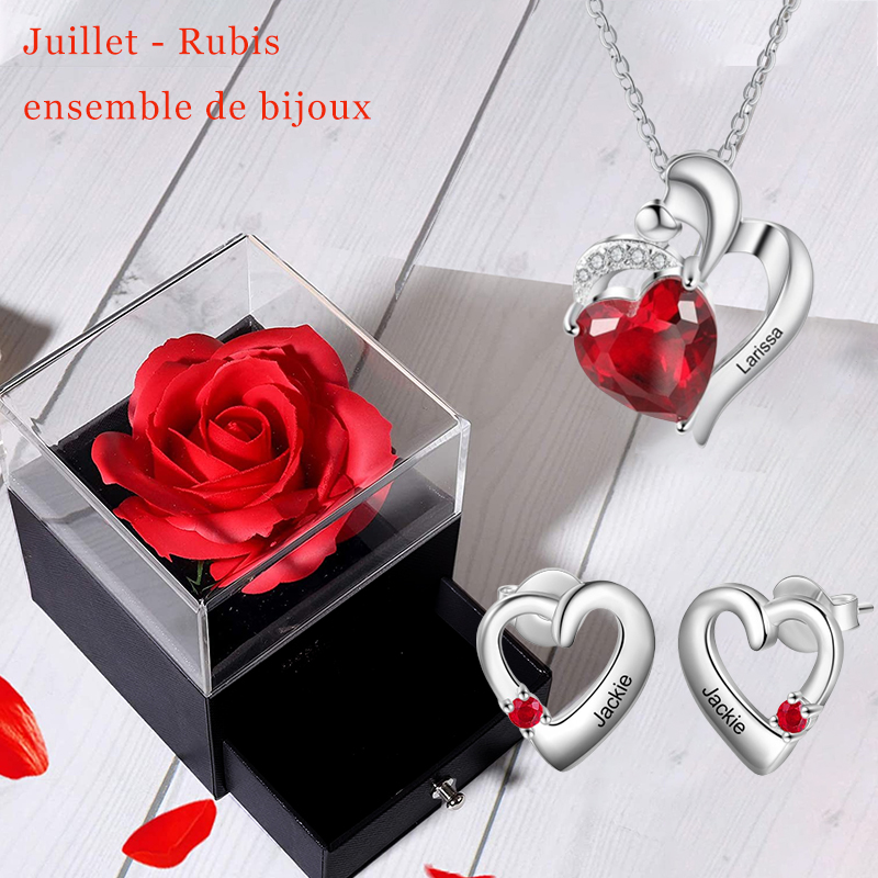 Jessemade FR Combinaison de bijoux 1 Prénom Personnalisé Cœur avec 1 Pierre de Naissance