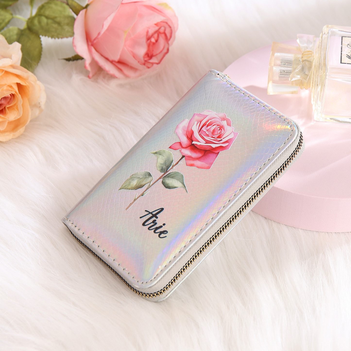 Portefeuille 1 Prénom Personnalisé avec fleur de naissance Porte-Monnaie Carte pour Femmes