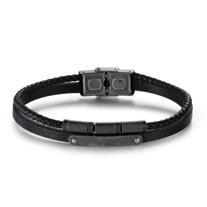 Bracelet Cuir 2-5 Préoms Personnalisés avec Texte pour Homme