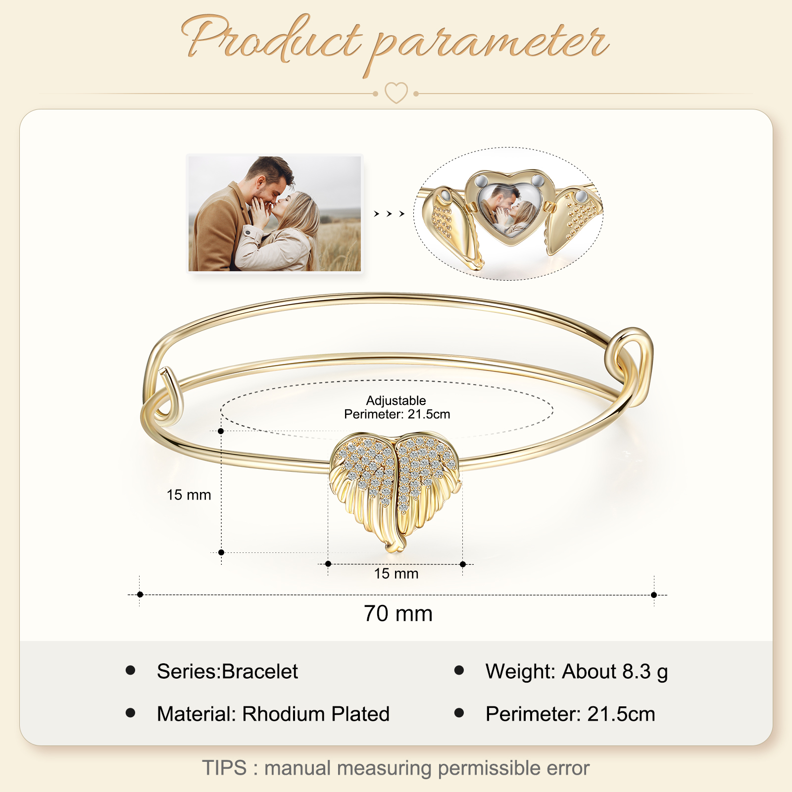 Bracelet Photo Personnalisée avec Cœur Breloque