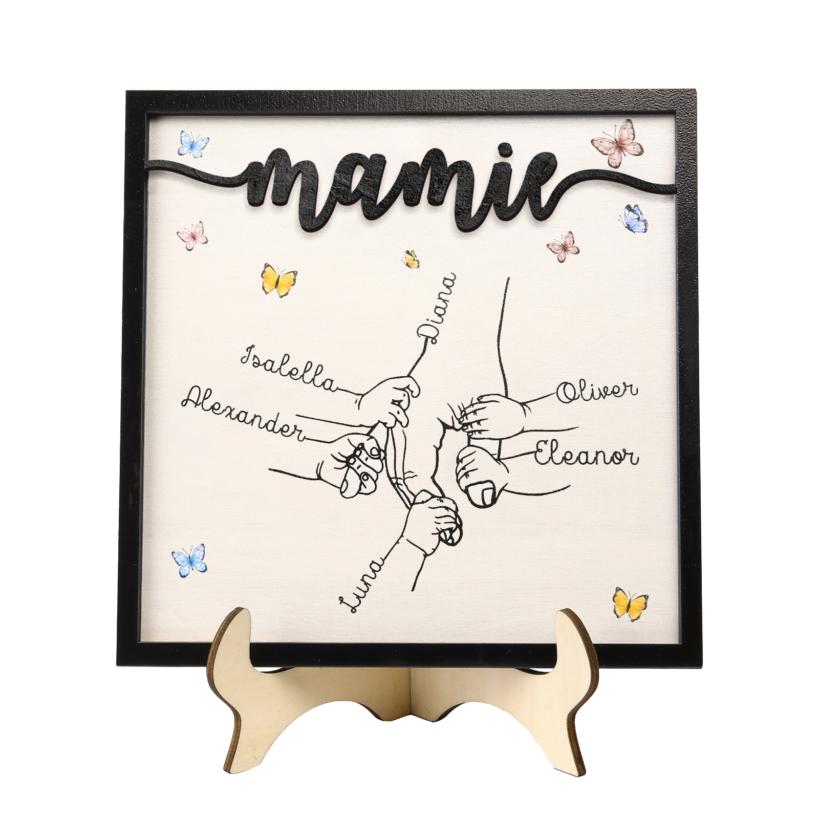 À ma Mamie - Décoration en bois la Main dans la Main 6 Prénoms Personnalisés Ornement Famille