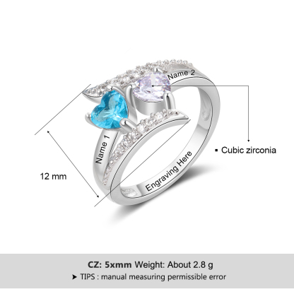 Bague 2 Prénom Personnalisé avec Pierre de Naissance