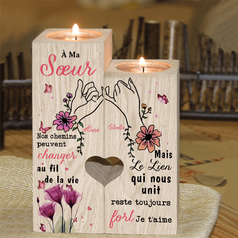 À Ma Sœur - Bougeoir en Bois 2 Prénoms Personnalisés sans bougie