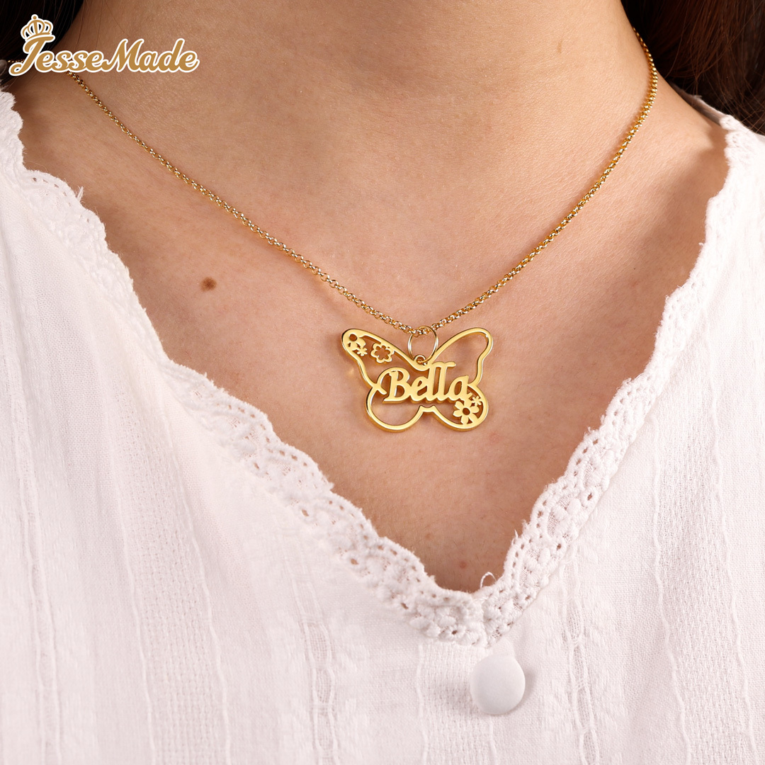 Collier Prénom Personnalisé Pendentif Papillon