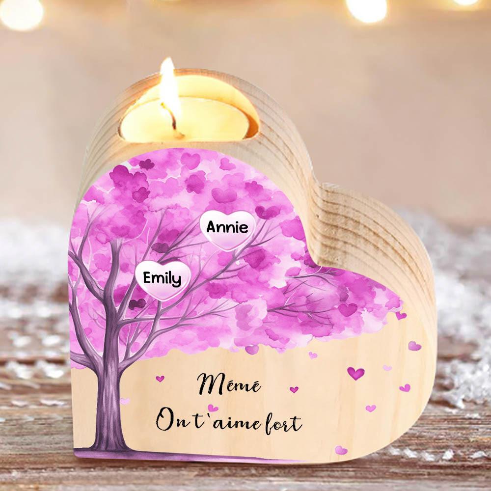 À Ma Maman/Mamie - Bougeoir en Bois Arbre 2 Prénoms et 1 Texte Personnalisés pour Famille sans bougie