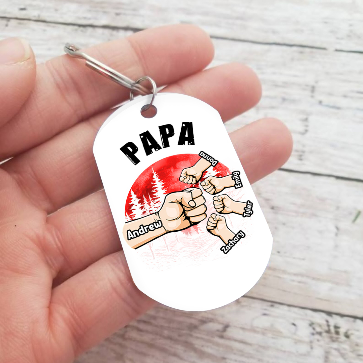 À Papa/Papi - Porte-Clés Poings 5 Prénoms Personnalisés