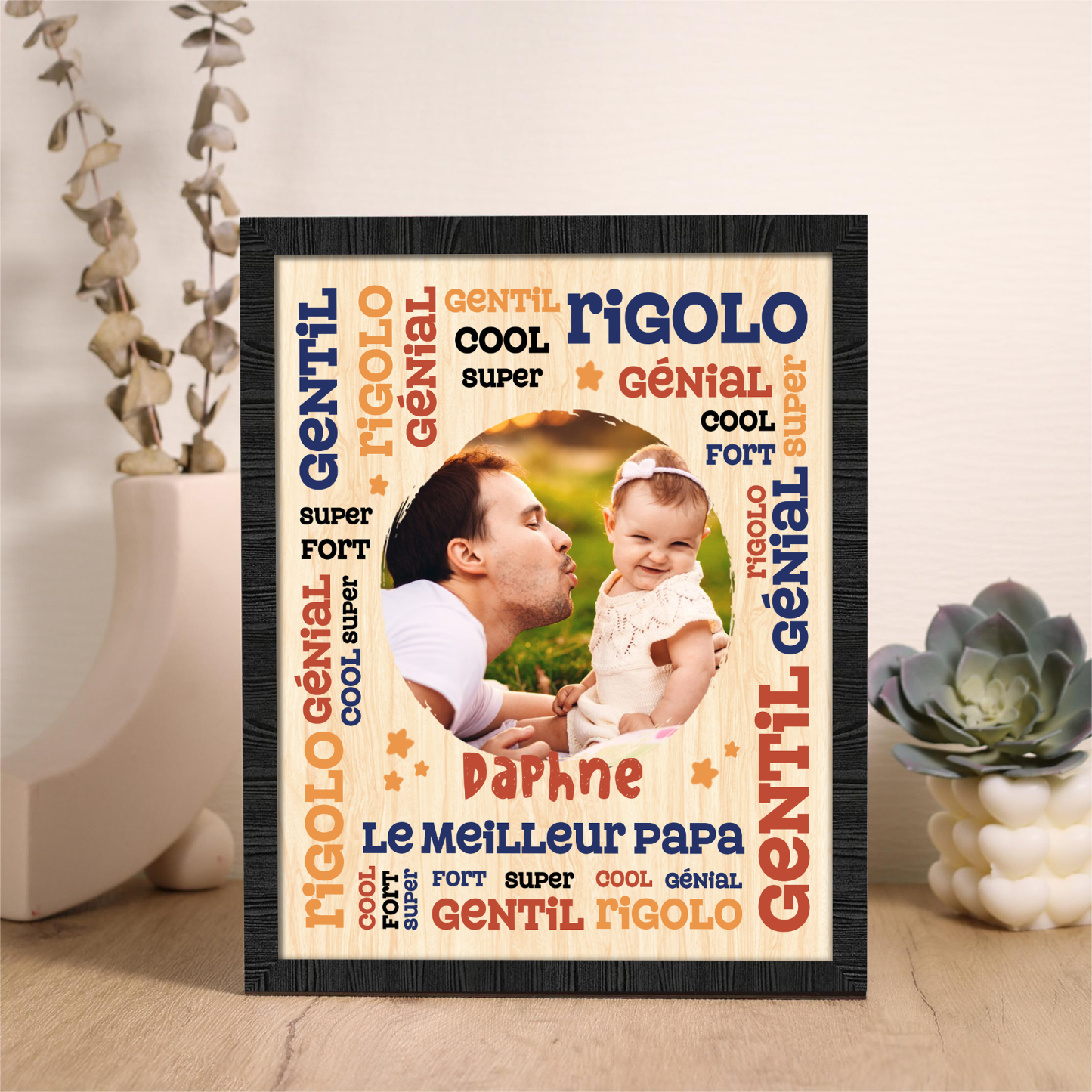 À Mon Papa-Cadre en Bois Prénom et Photo Personnalisés