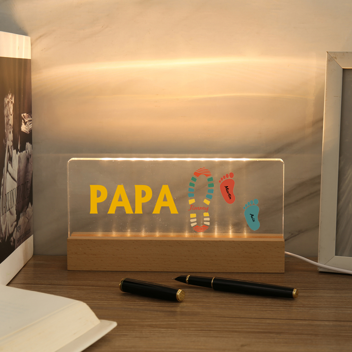 À mon Papa/Papi- Lampe de chevet LED Pieds Bébé 3 Prénoms Personnalisés avec Texte