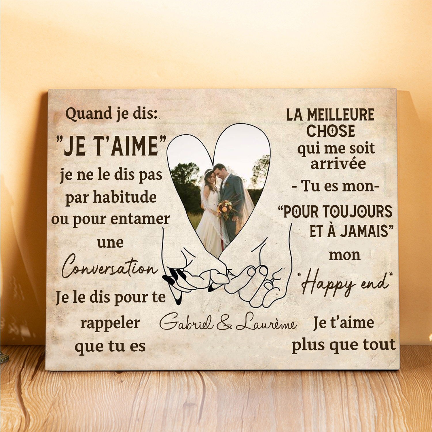 Cadre en Bois 2 Prénoms Personnalisés avec Photo pour Couple Cadeau Saint Valentin