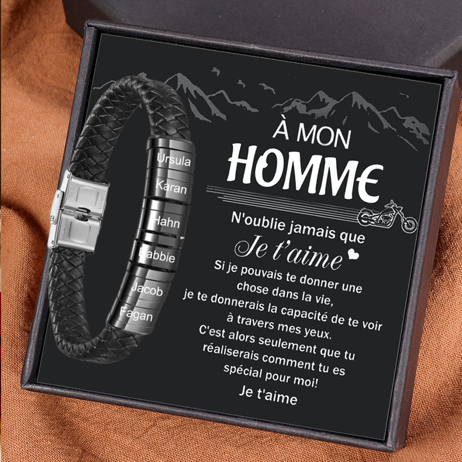 À mon Homme - Bracelet Cuir tressé 6 Prénoms Personnalisés Bracelet Homme