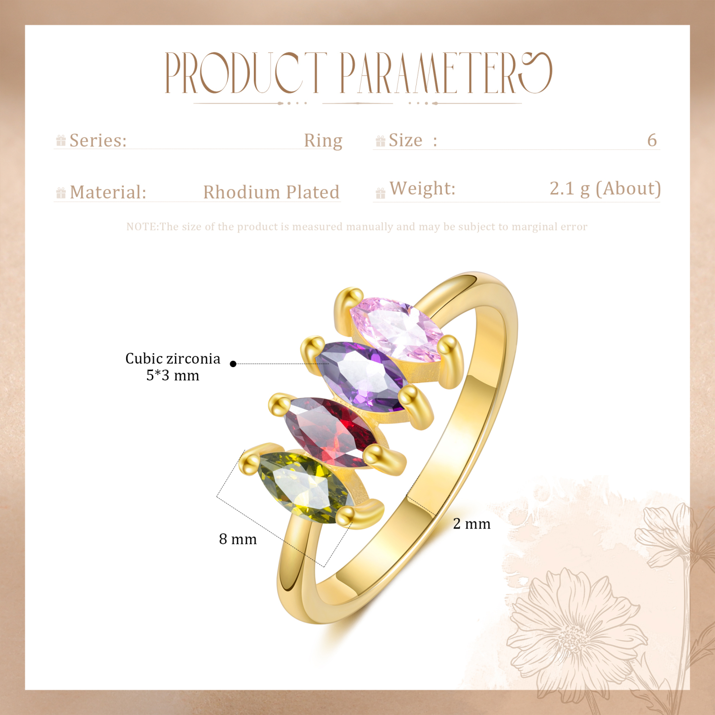 Bague Femmes 4 Pierres de Naissance Personnalisés