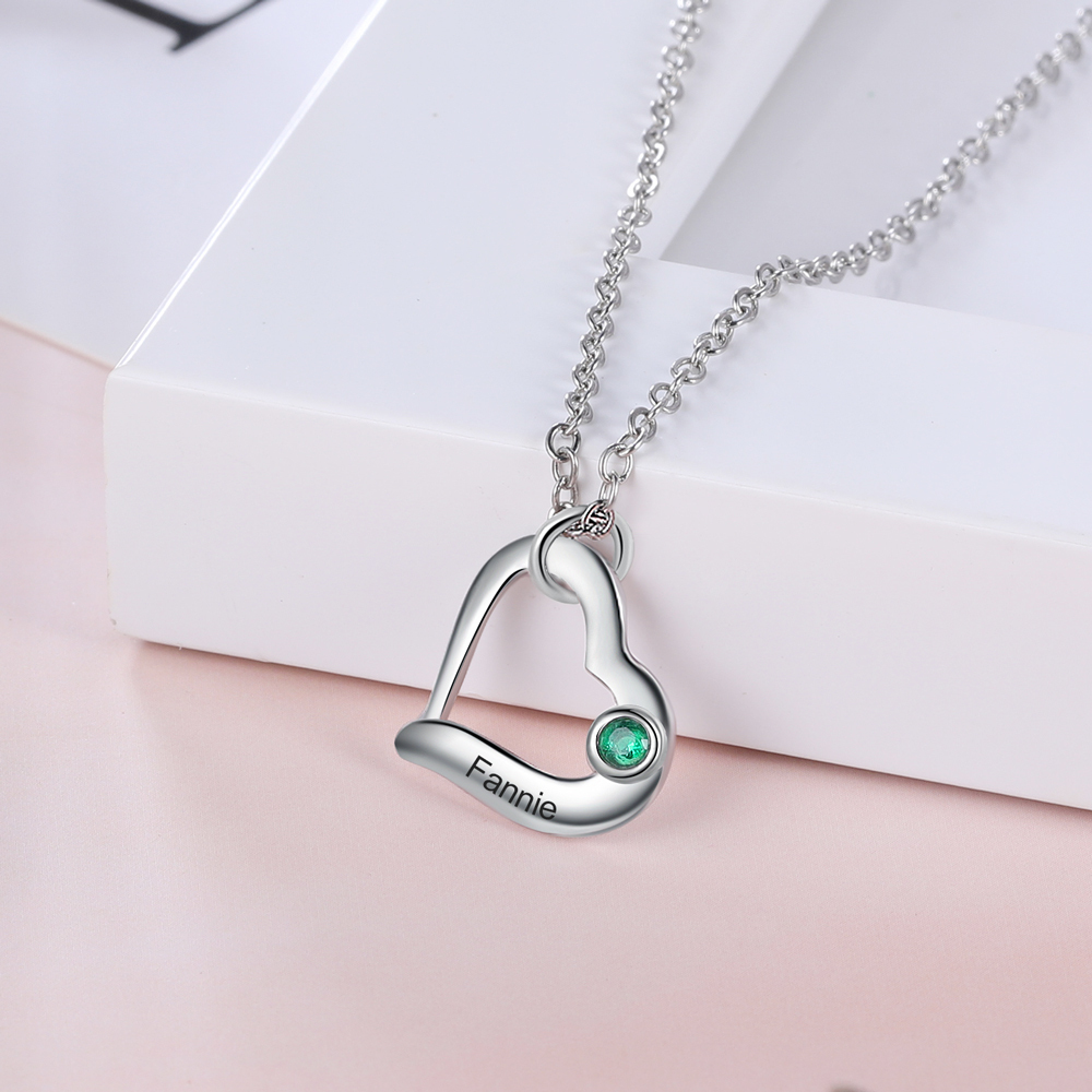 Collier Coeur 1 Prénom Personnalisés Pendentif avec 1 Pierre de Naissance|Jessemade