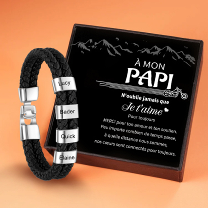 À mon Papi-Bracelet Cuir tressé 4 Perles Prénom Personnalisé Bracelet Homme
