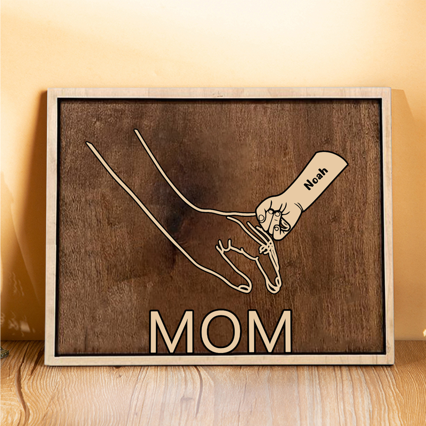 À Papi/Mamie - Cadre en Bois la Main dans la Main 1 Prénom Personnalisé avec Texte Cadeau pour Famille