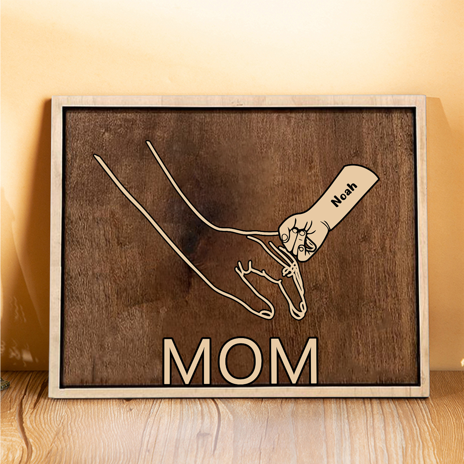À Papi/Mamie - Cadre en Bois la Main dans la Main 1 Prénom Personnalisé avec Texte Cadeau pour Famille