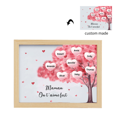 Cadre Photo LED Arbre 8 Prénoms Personnalisés avec 1 Texte Décoration Famille