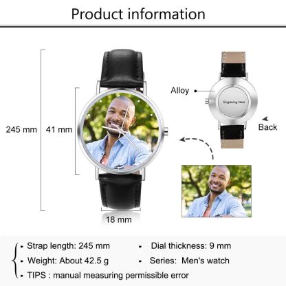 Montre Personnalisée Photo avec Gravure du prénom ou Message Bracelet en Cuir
