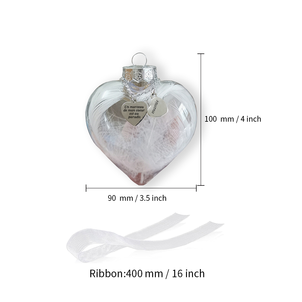  À ma Mamie - Boule transparente de plumes En forme de coeur Ornements boule de noël | Jessemade