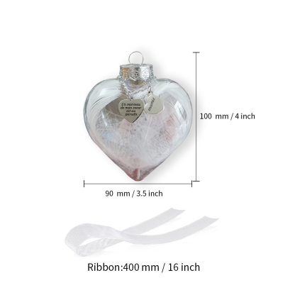  À ma Mamie - Boule transparente de plumes En forme de coeur Ornements boule de noël | Jessemade