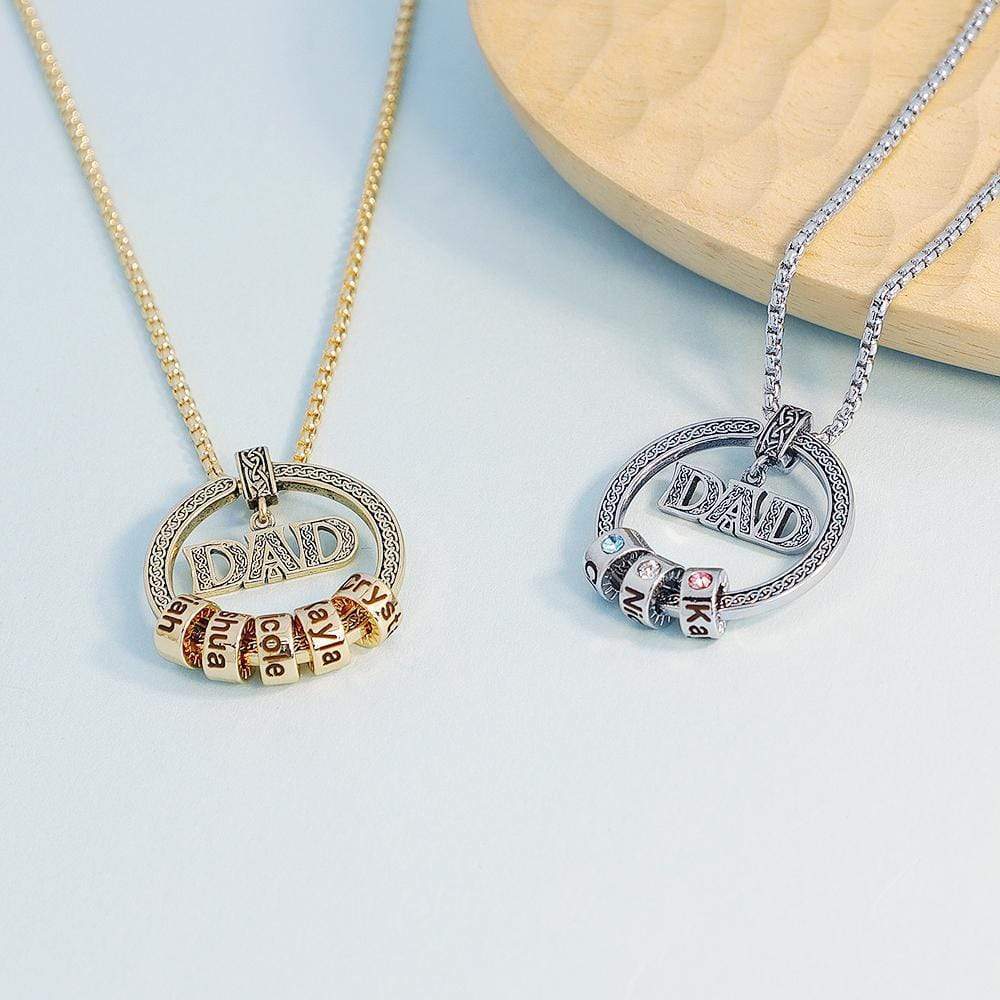 Collier à Breloques 4 Prénom Personnalisé avec 4 Perle pour Papa Collier Homme