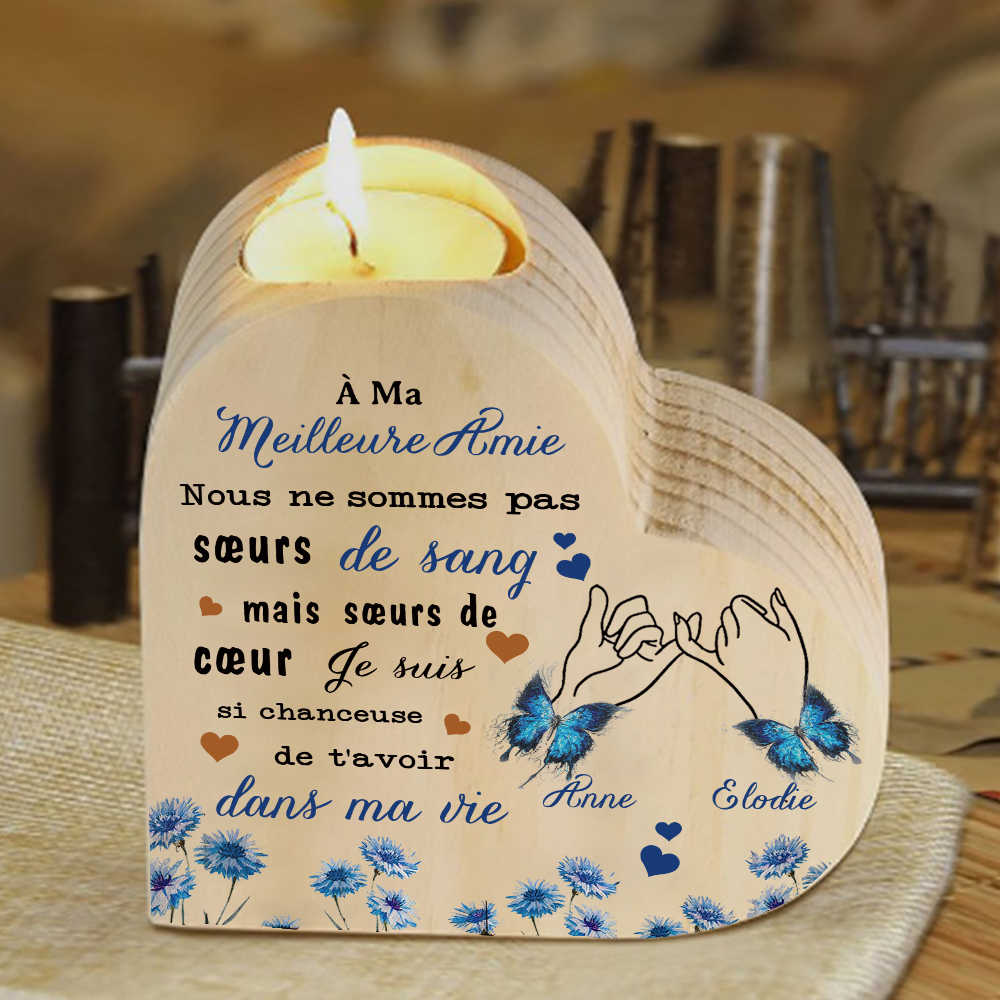 À Ma Meilleure Amie - Bougeoir en Bois 2 Prénoms Personnalisés sans bougie