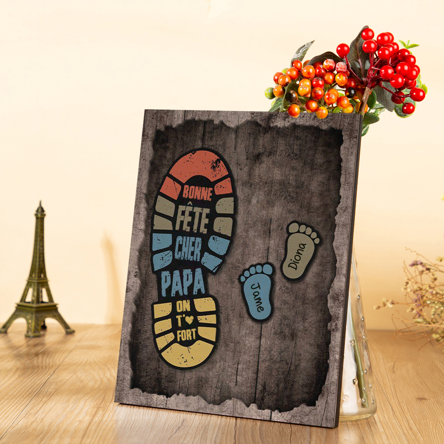 À Mon Papa-Cadre en Bois Pieds Bébé 2 Prénoms Personnalisés
