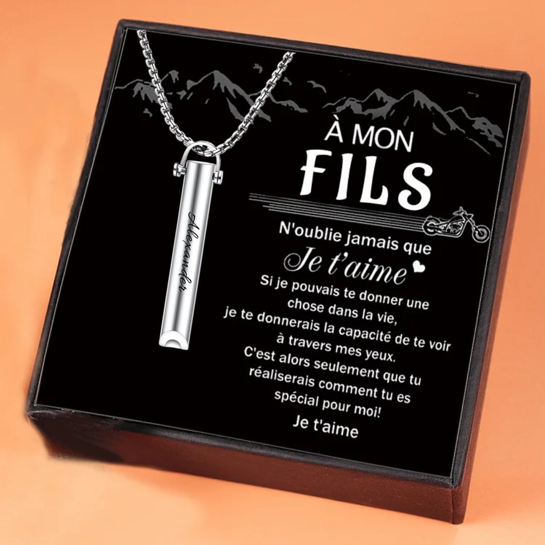 À Mon Fils-Collier Sifflet avec graver prenoms Personnalisé Collier Homme | Jessemade