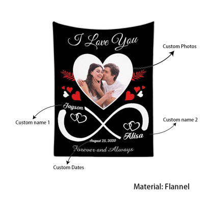 Couverture plaids polaire amour 2 Prénoms Personnalisé avec date et photo et années | Jessemade