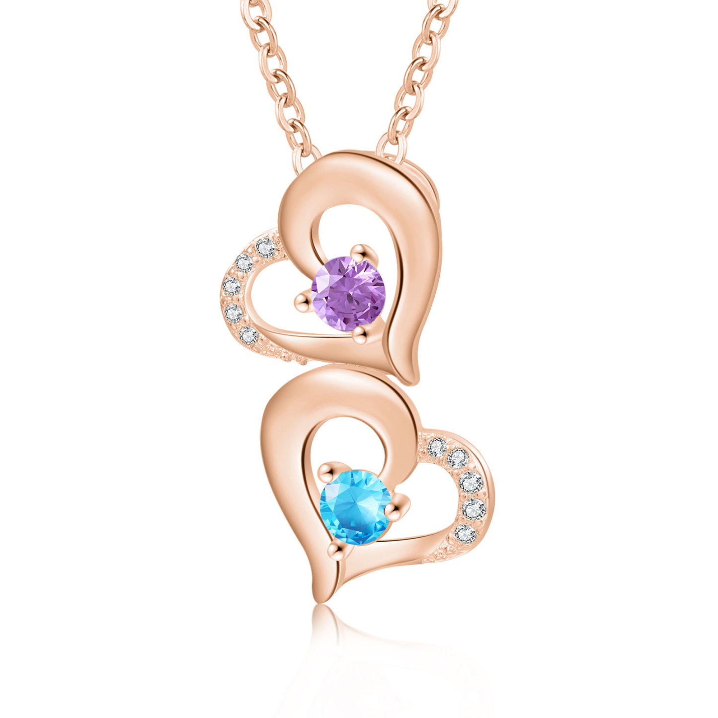 Collier Coeur 2 Prénoms Personnalisés avec Pierre de naissance Or/Or Rose pour Femmes|Jessemade