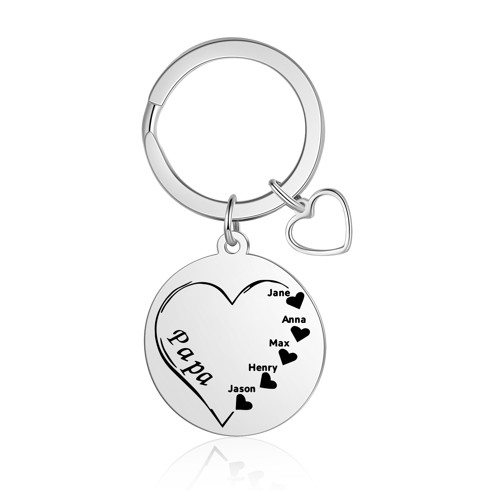 Porte-Clés Cœur 5 Prénoms Personnalisé avec texte cadeau papa maman