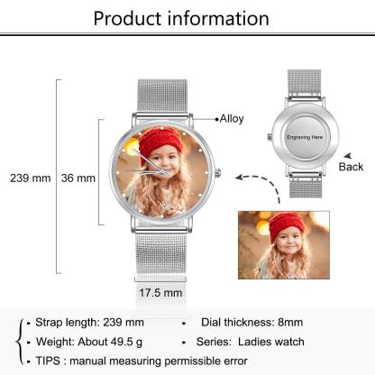Montre Personnalisée Photo avec Gravure du prénom ou Message Bracelet pour Femme