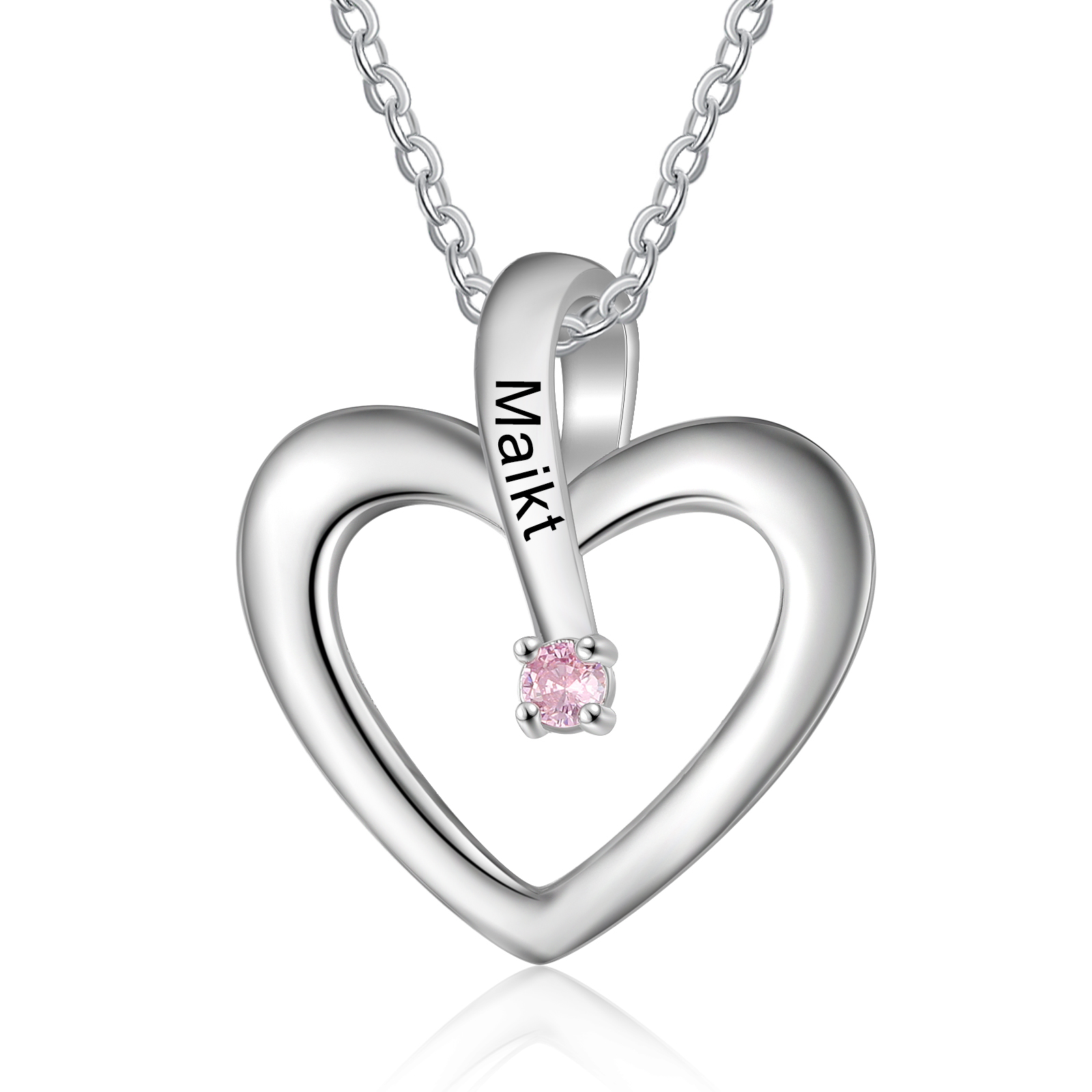 Collier Coeur 1 Prénom Personnalisé avec 1 Pierre de Naissance