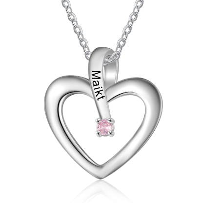 Collier Coeur personnalisé avec 1 prénom gravé et 1 pierre de naissance au choix | Bijou sentimental femme | Jessemade