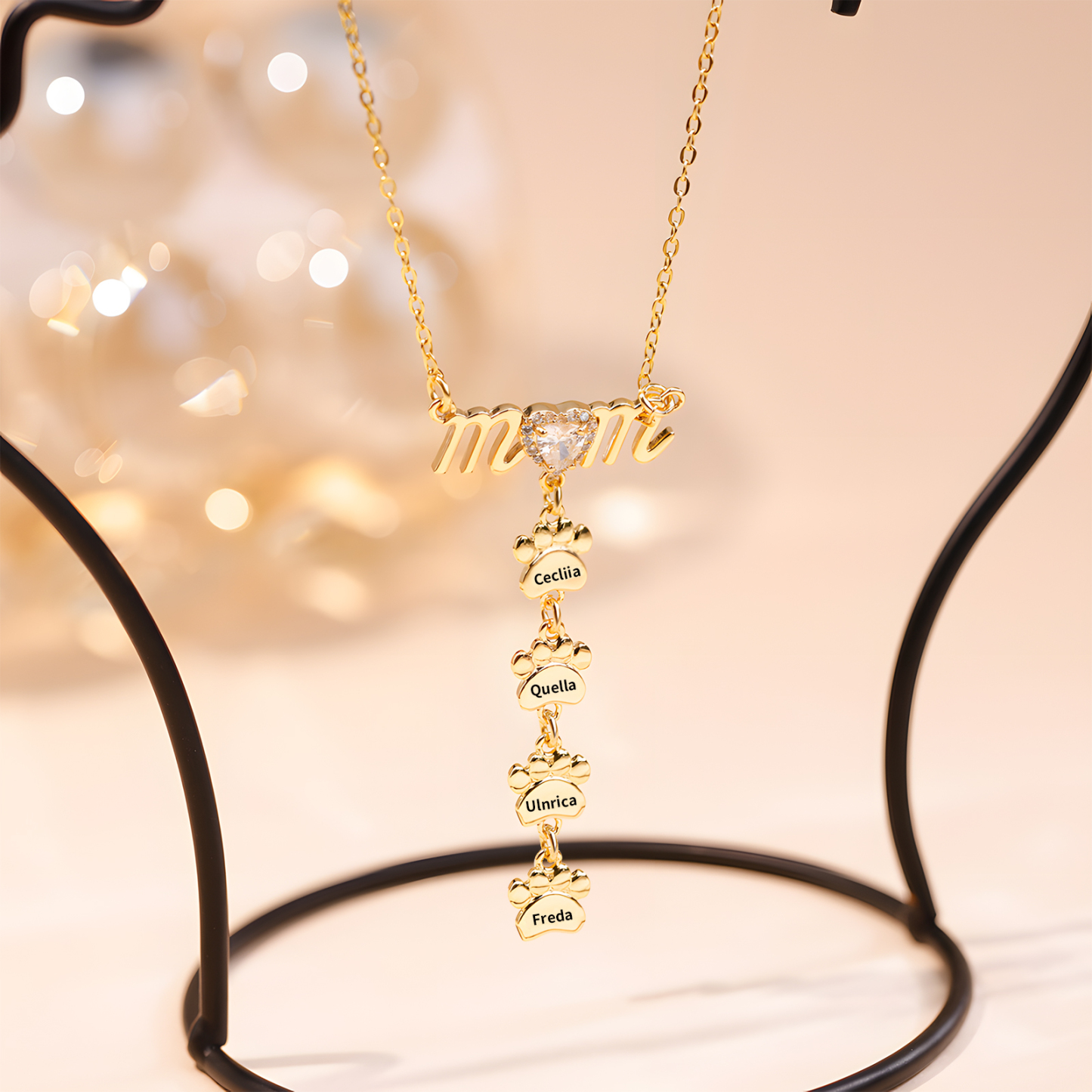 Collier Pendentif Petite Patte 4 Prénoms Personnalisés Collier pour Maman