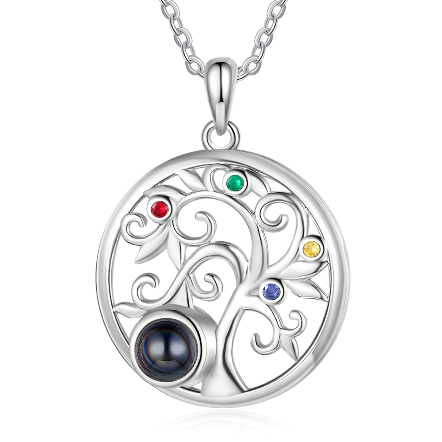 Collier Arbre Projection de Pierres 4 Pierres de naissance et 1 Photo  Personnalisés Collier pour Femmes | Jessemade