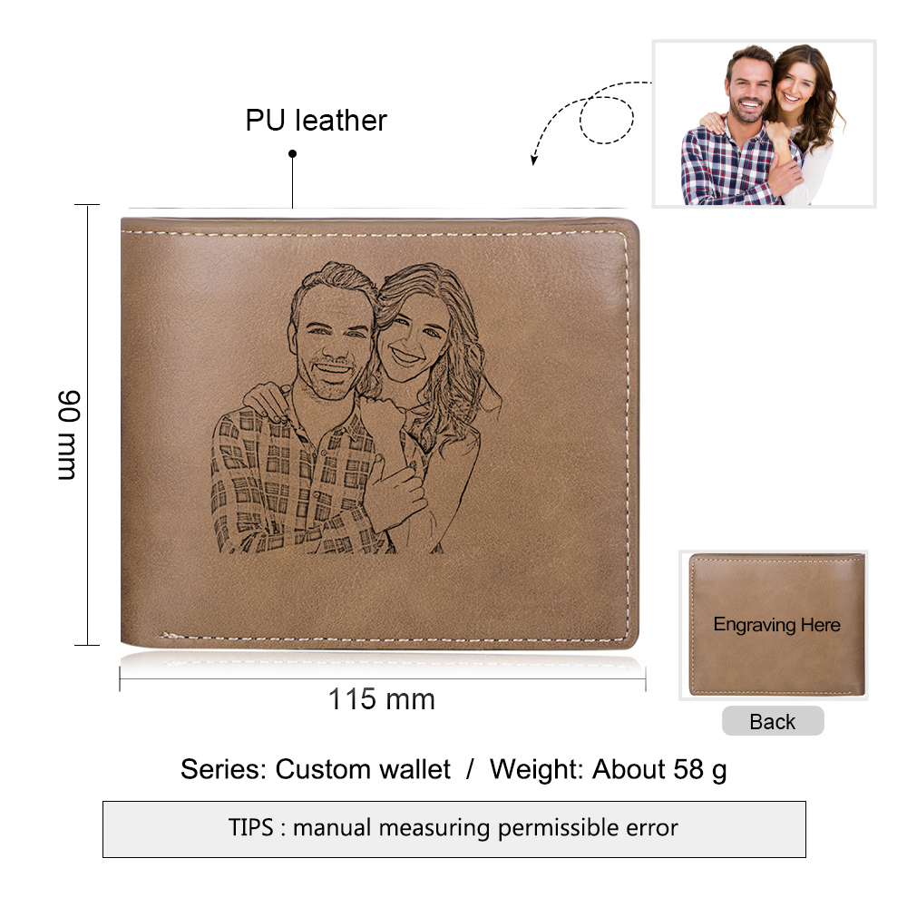 Portefeuille Classique en Cuir PU Photo et Texte Personnalisés pour Homme | Jessemade