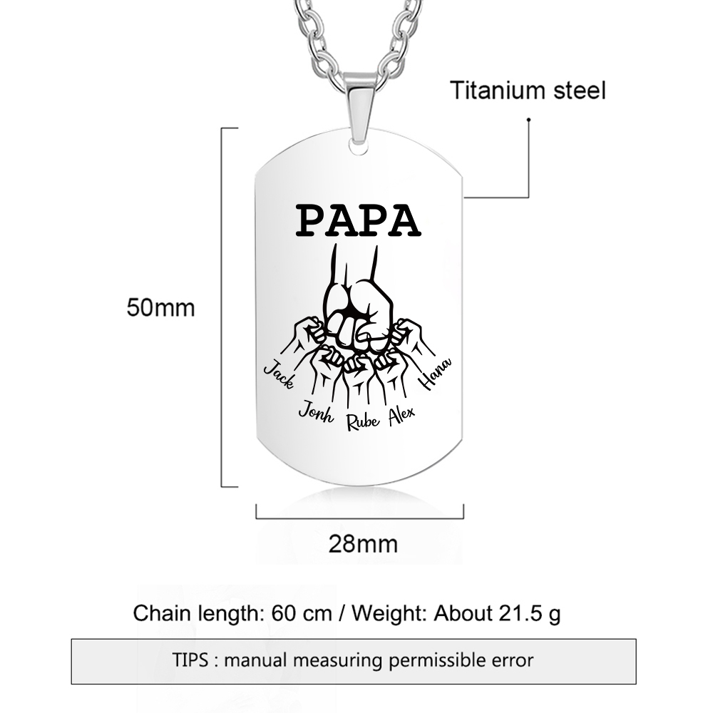 À mon Papa - Collier Poings 6 Prénoms Personnalisés avec 1 Photo Collier Homme