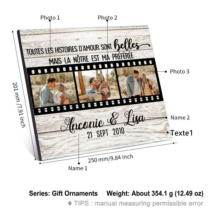 Cadre en bois de Saint-Valentin 2 Prénoms personnalisé avec 3 photos | Jessemade