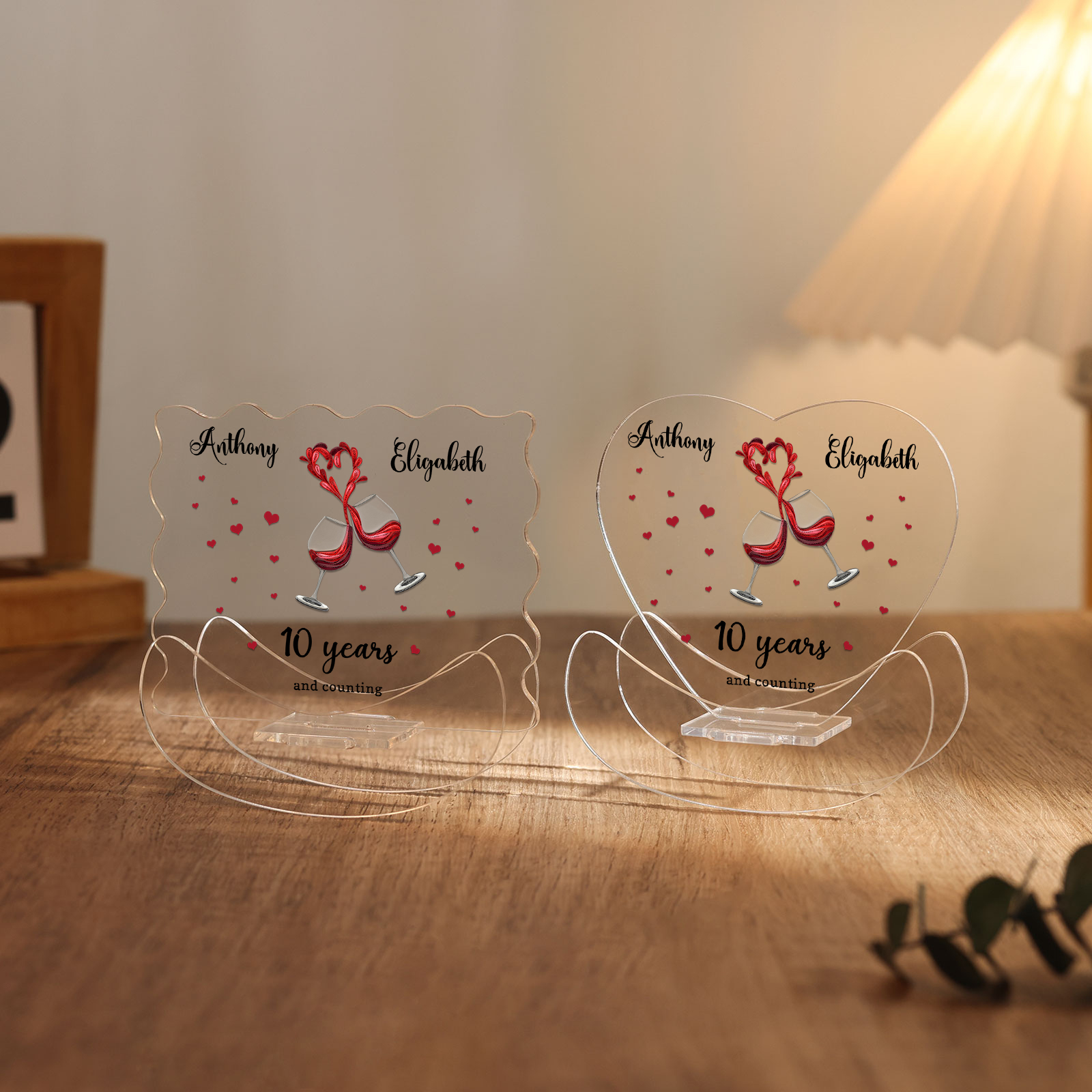 Ornements Panneau Acrylique 2 Prénoms et 1 Texte Personnalisés pour Couple