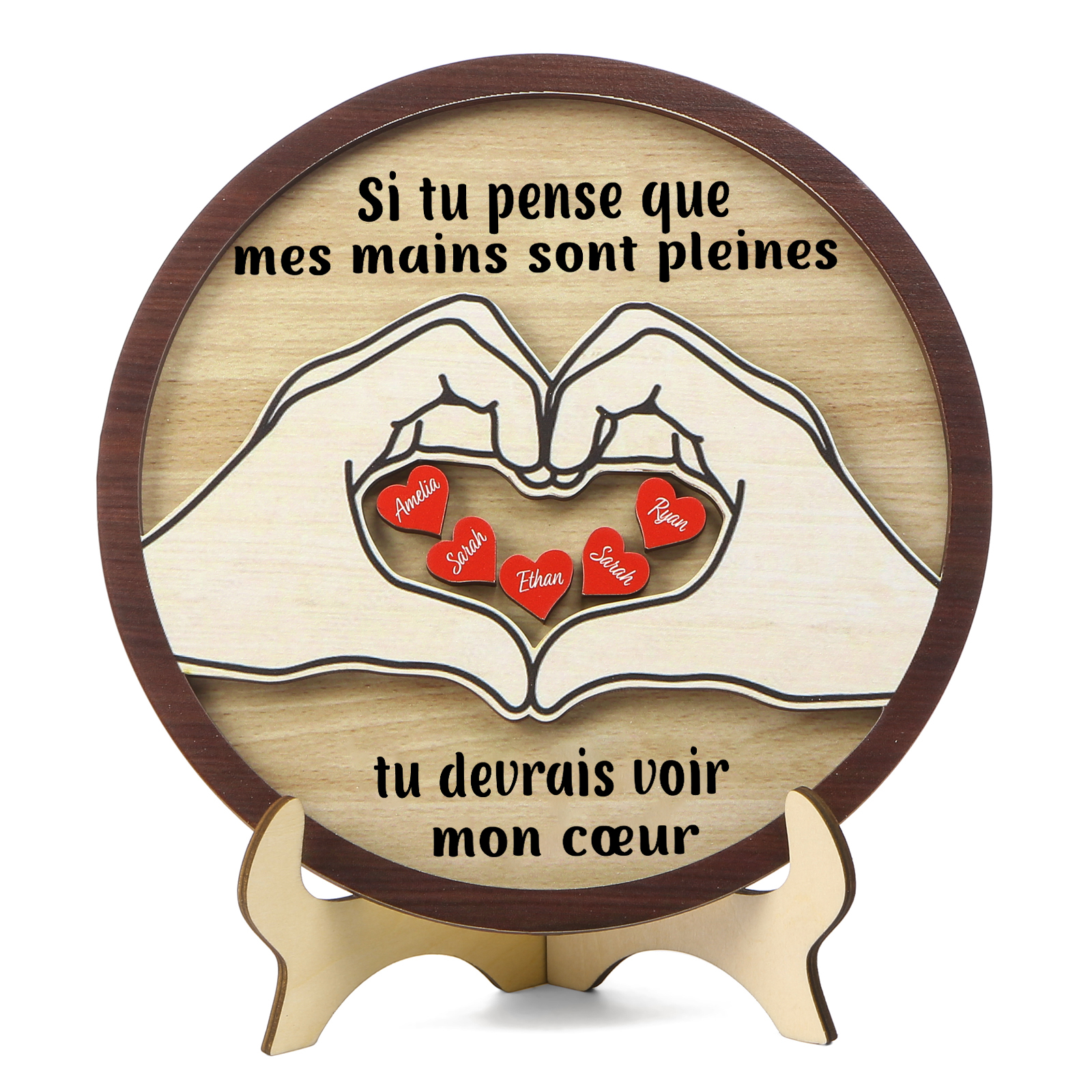 Décoration en bois 5 Prénoms personnalisés avec 2 textes Cadeau pour famille | Jessemade