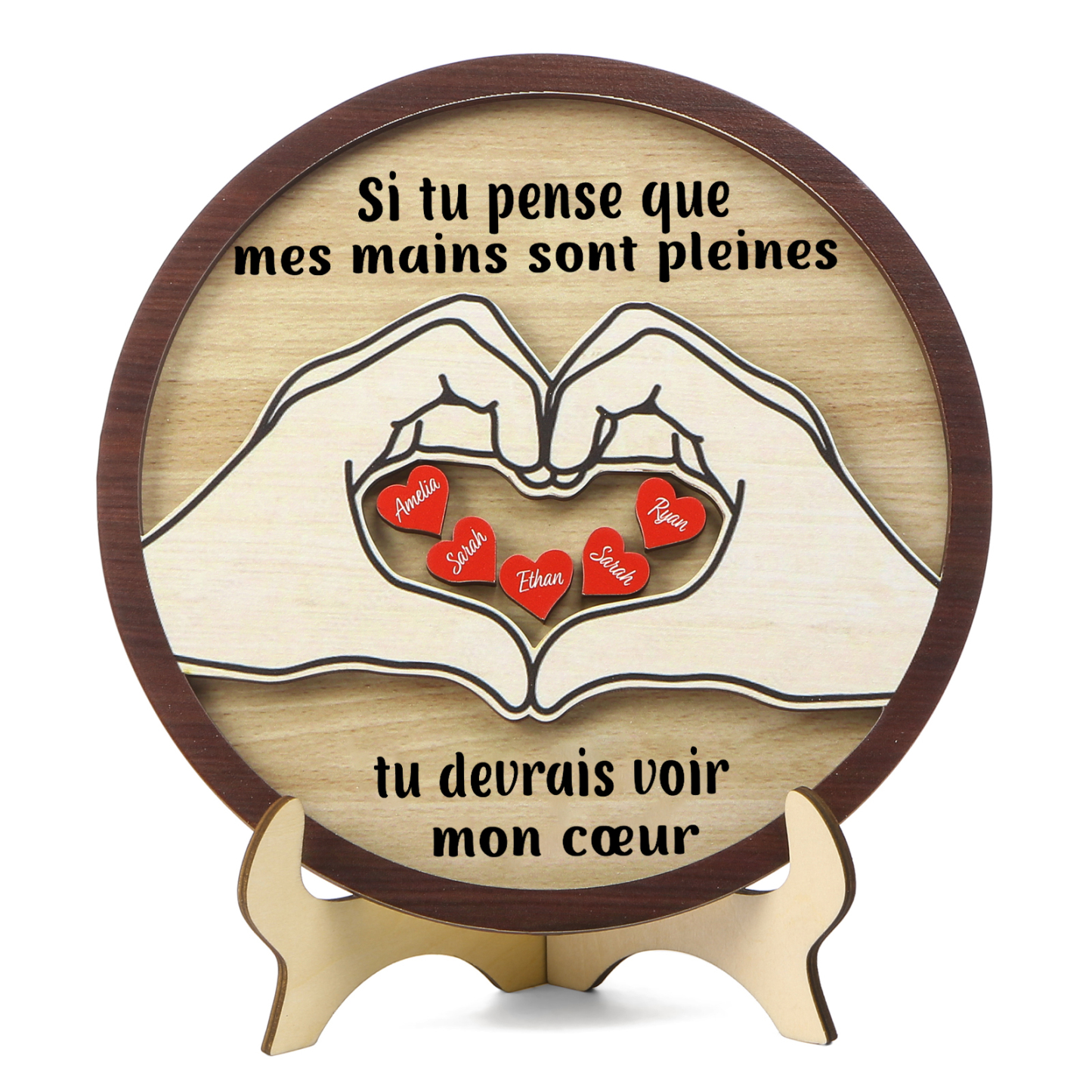 Décoration en bois 5 Prénoms personnalisés avec 2 textes Cadeau pour famille | Jessemade