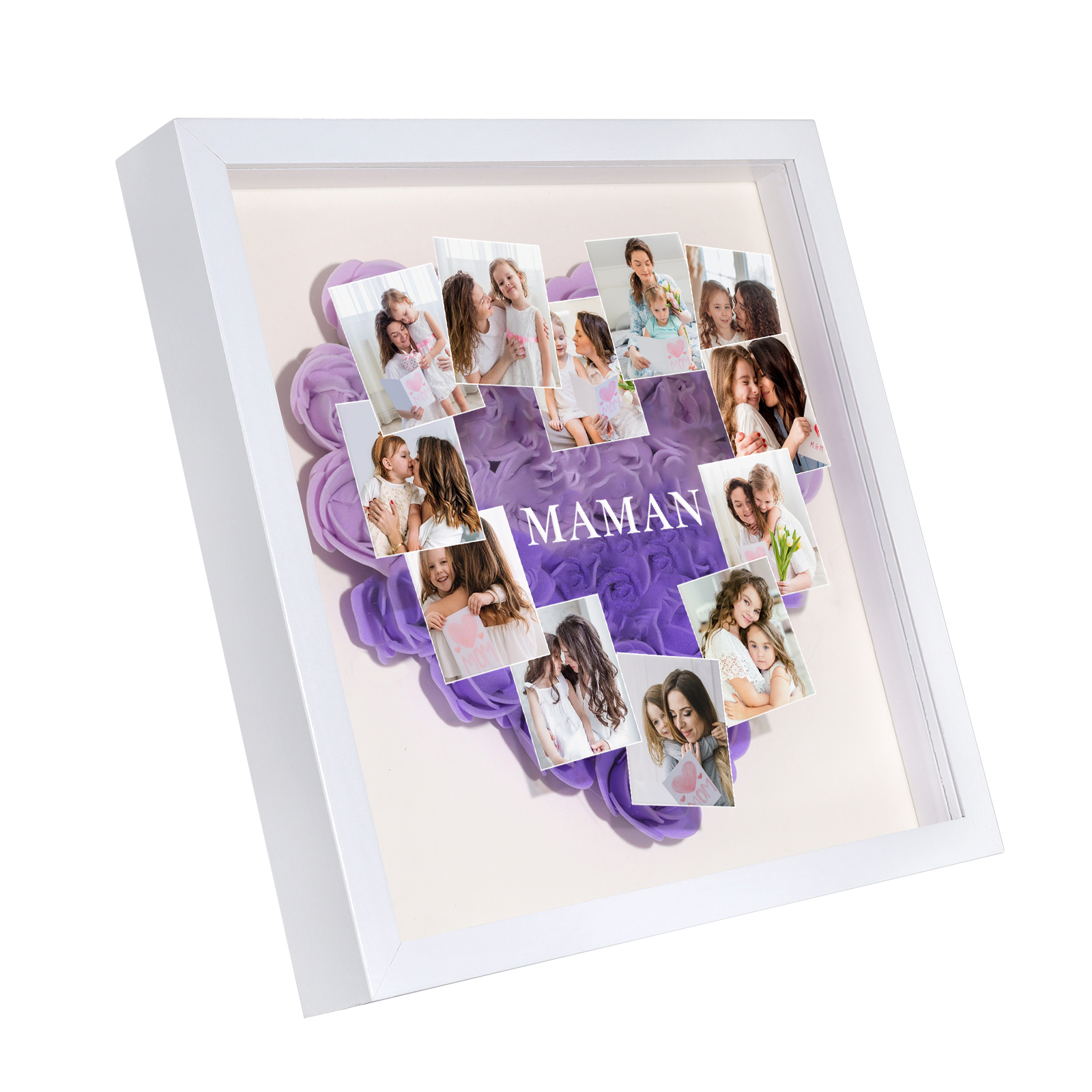 À ma Maman - Cadre Panneau de densité 12 Photos et 1 Texte Personnalisés Ornements Floral pour Famille