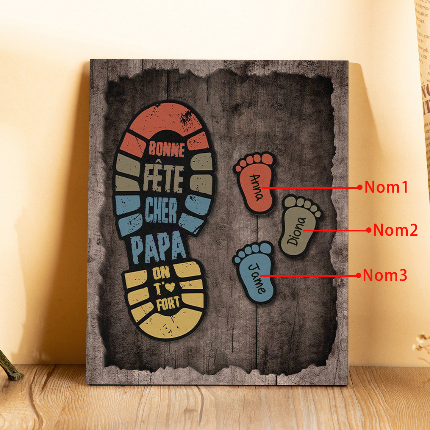 À Mon Papa-Cadre en Bois Pieds Bébé 3 Prénoms Personnalisés