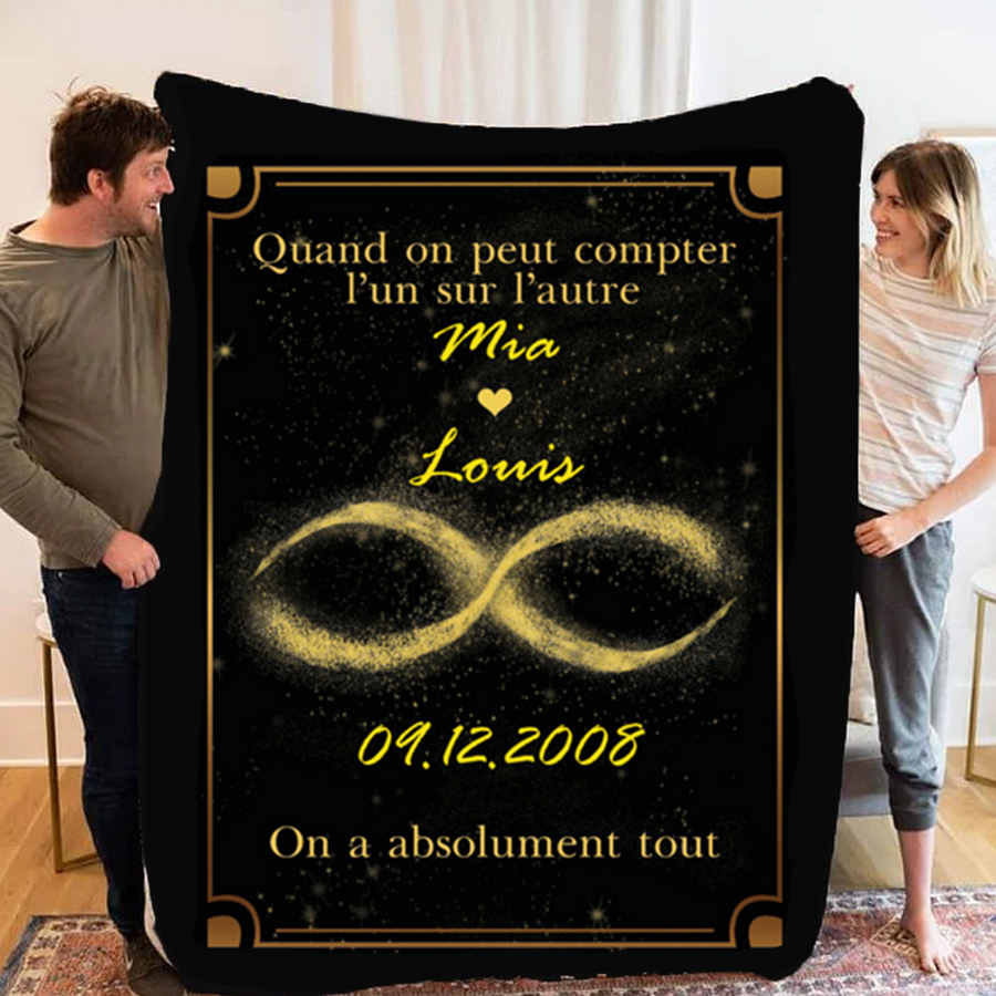 Couverture plaids polaire amour 2 Prénoms Personnalisé avec date | Jessemade