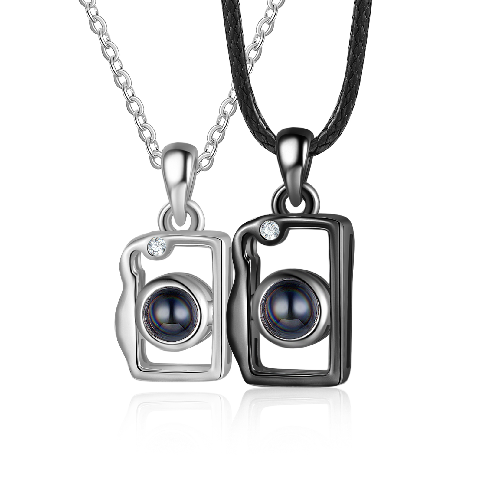 100 langues "Je t'aime" collier 2PCS Collier de projection photo personnalisé｜Jessemade