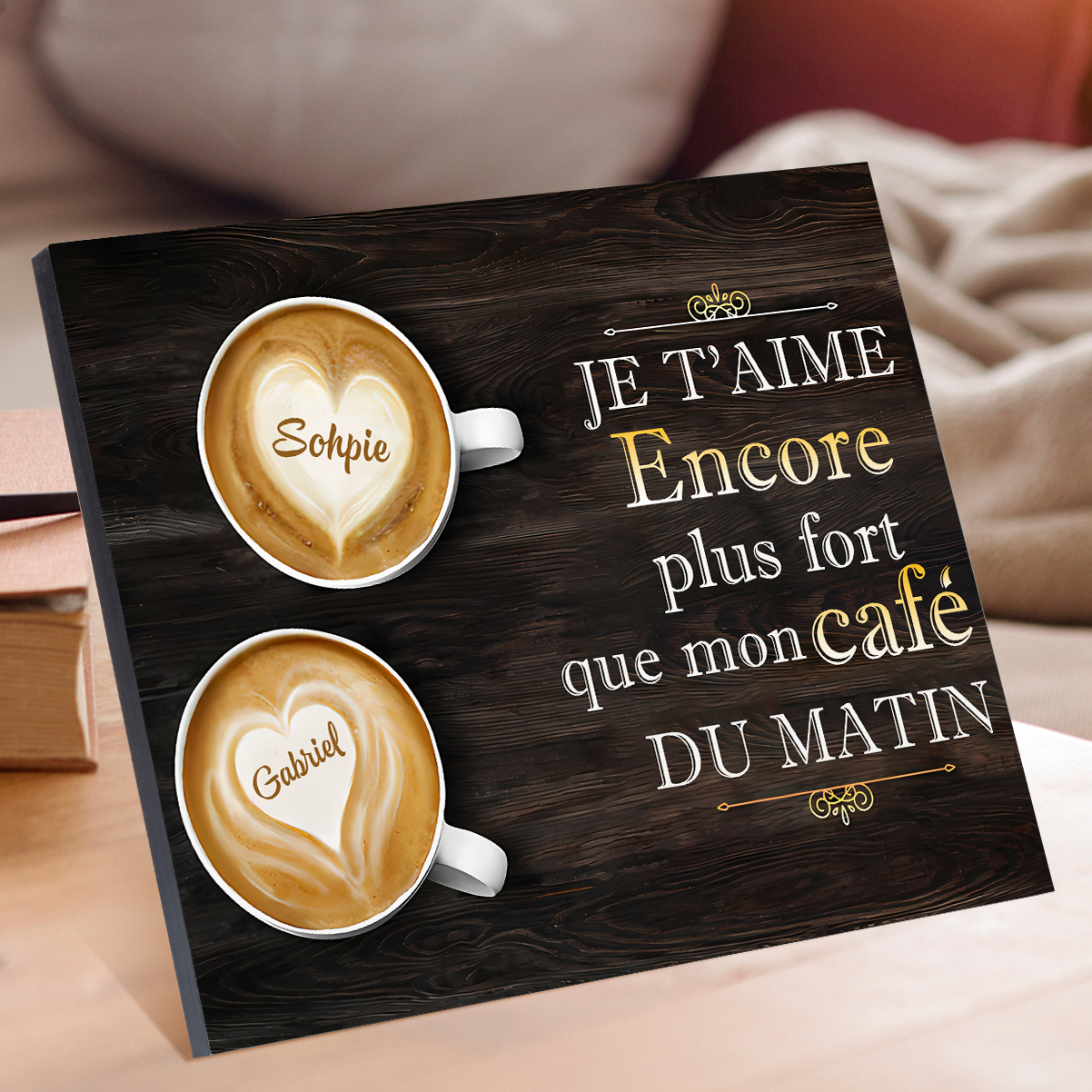 Cadre en Bois 2 Prénoms Personnalisés pour Couple Cadeau Saint Valentin