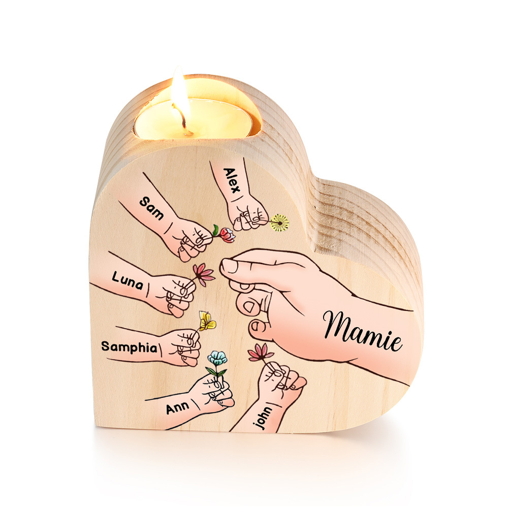 À Ma Maman/Mamie - Bougeoir en Bois Mains et Enfants 7 Prénoms Personnalisés pour Famille sans bougie