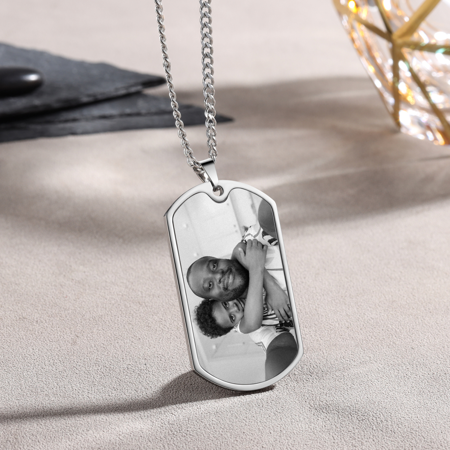 À Papa - Collier Poings 2 Prénom personnalisé avec photo et date Père et fils Collier Homme
