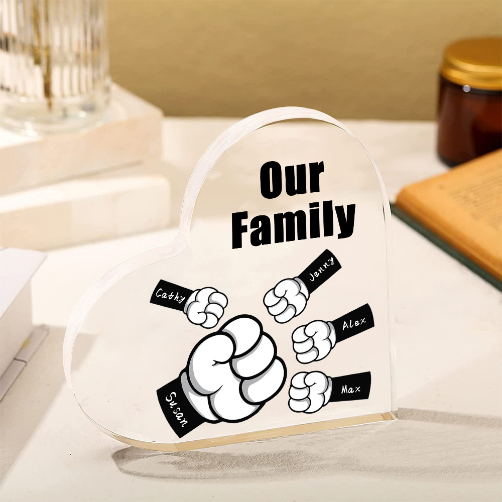 À mon Papa/Maman - Plaque Acrylique en Forme de Cœur Poings 5 Prénoms Personnalisés avec 1 Texte